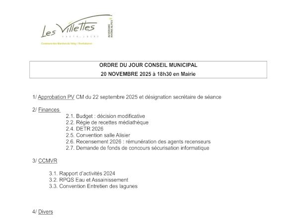 Prochain conseil municipal Jeudi 20 novembre